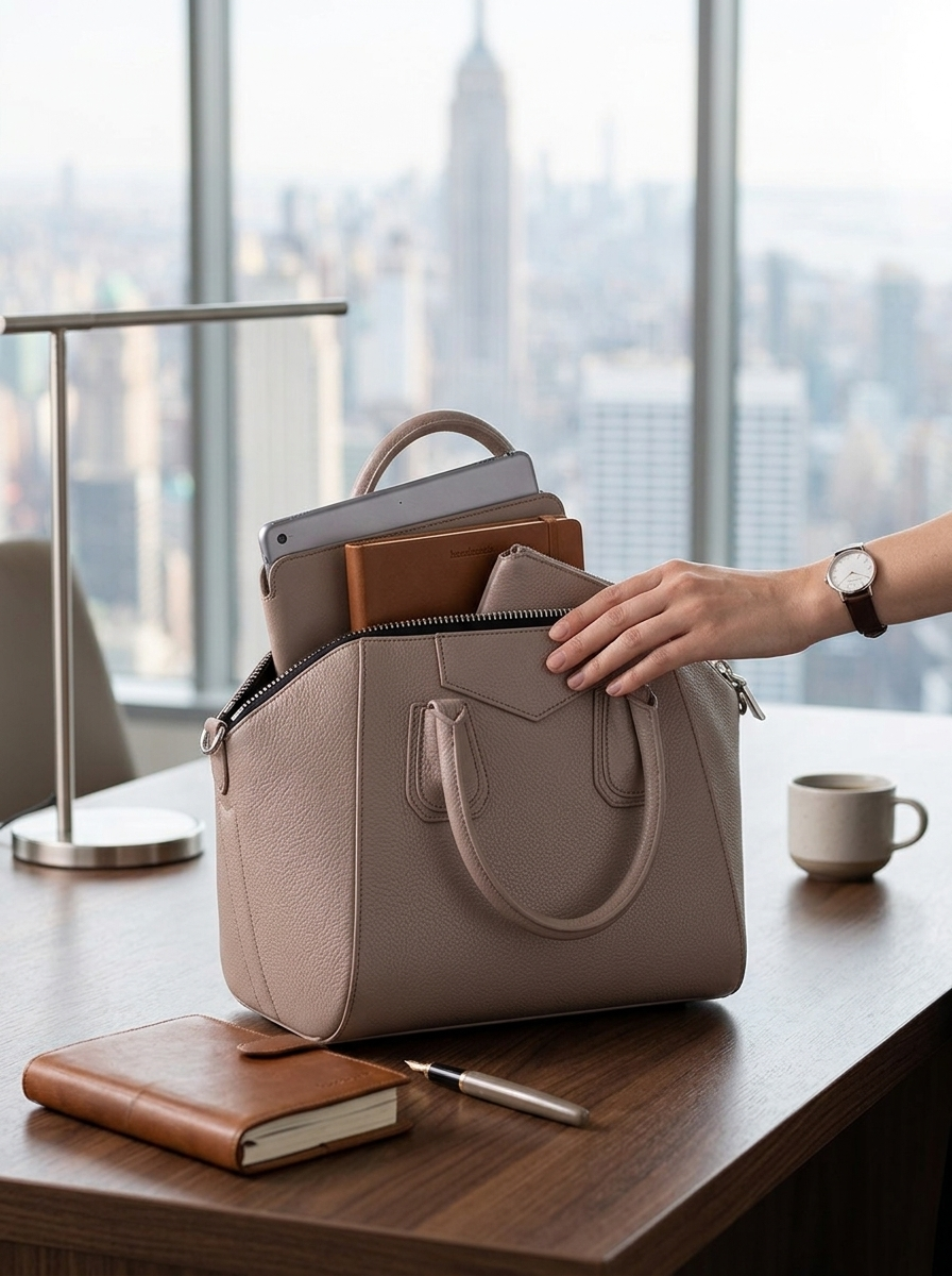 Beige SYSL handbag holding office essentials